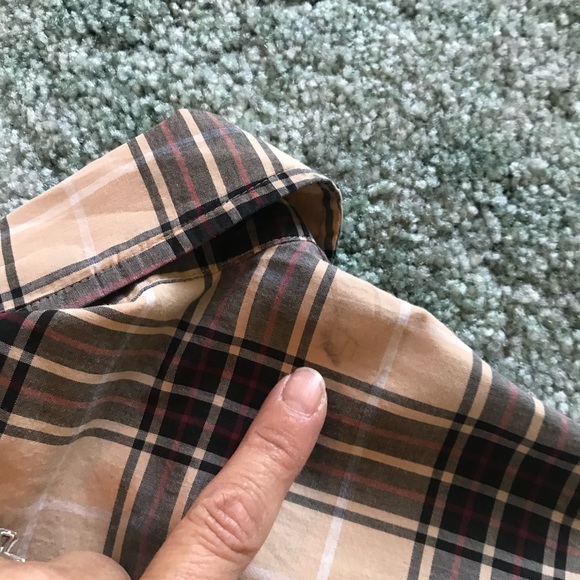 HAROLD’S Brown Tan Red Plaid Shirt, Stretch, Preppy Top, Button Down Shirt - Picture 15 of 15